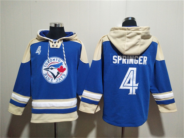 Toronto Blue Jays #4 George Springer Royal Ageless Must-Have Lace-Up Pullover Hoodie - Zenithce