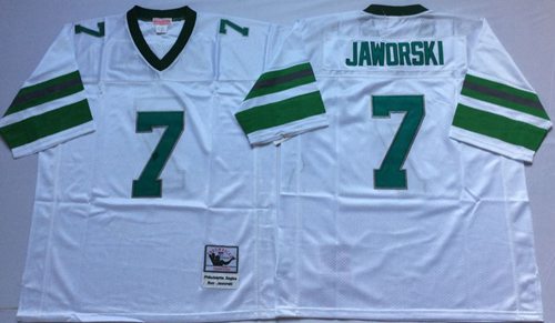 Mitchell And Ness Eagles #7 Ron Jaworski White Throwback Stitched Jersey - Zenithce