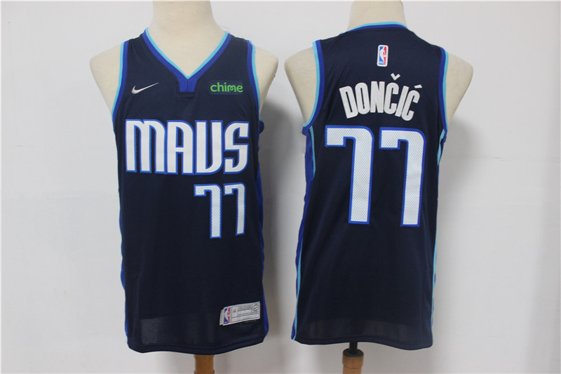 Dallas Mavericks #77 Luka Doncic Navy Blue Swingman 2021 Earned Edition Stitched Jersey With Sponsor Logo - Zenithce