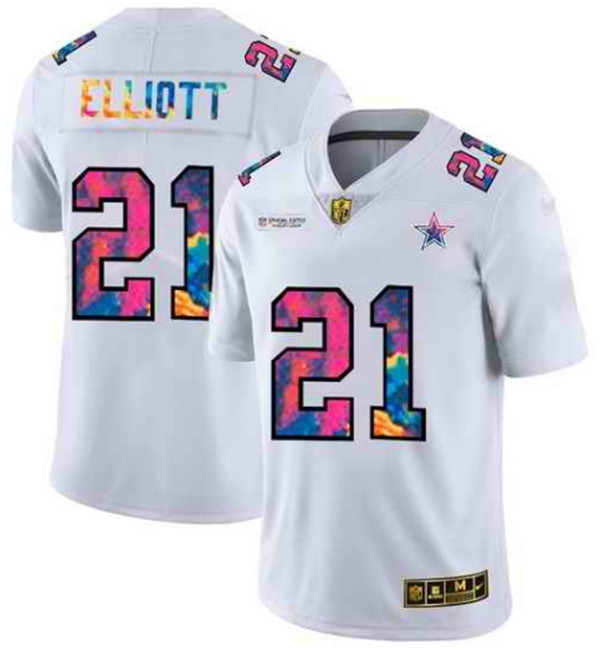 Dallas Cowboys #21 Ezekiel Elliott White Crucial Catch Limited Stitched Jersey - Zenithce