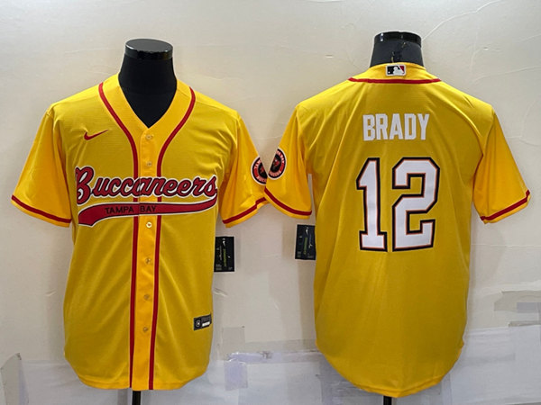 Tampa Bay Buccaneers #12 Tom Brady Yellow Cool Base Stitched Baseball Jersey - Zenithce