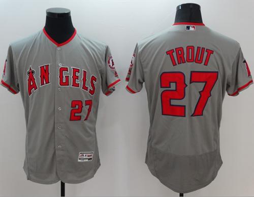 Angels Of Anaheim #27 Mike Trout Grey Flexbase Authentic Collection Stitched Jersey - Zenithce