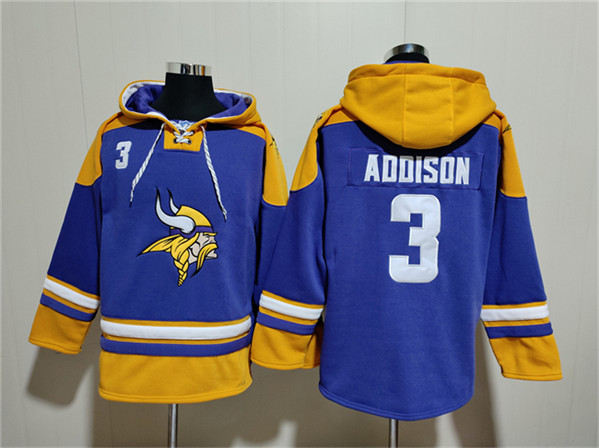 Minnesota Vikings #3 Jordan Addison Purple Yellow Ageless Must-Have Lace-Up Pullover Hoodie - Zenithce