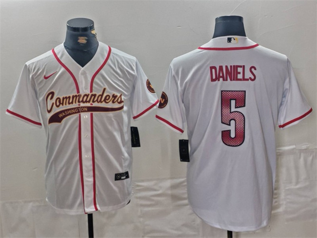 Washington Commanders #5 Jayden Daniels White With Patch Cool Base Stitched Jersey - Zenithce