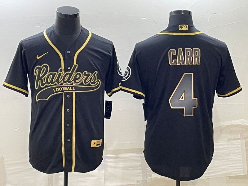Las Vegas Raiders #4 Derek Carr Black Gold With Patch Cool Base Stitched Baseball Jersey - Zenithce
