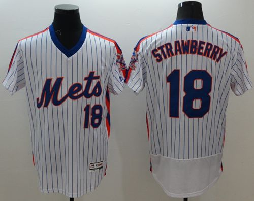 Mets #18 Darryl Strawberry White(Blue Strip) Flexbase Authentic Collection Alternate Stitched Jersey - Zenithce