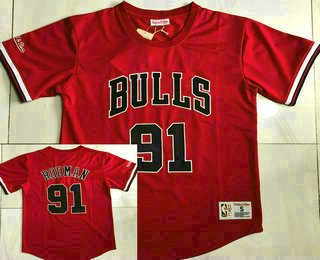 Chicago Bulls #91 Dennis Rodman Red Short Sleeved AU Throwback Jersey - Zenithce