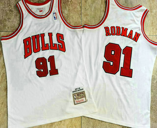 Chicago Bulls #91 Dennis Rodman 1997-98 White Hardwood Classics Soul AU Throwback Jersey - Zenithce