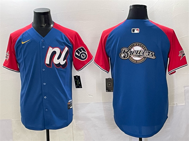 National League Milwaukee Brewers Team Big Logo Blue Red Alternate 2025 All-Star Edition Limited Stitched Jersey - Zenithce