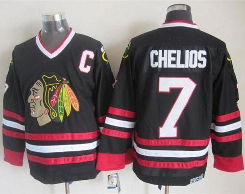 Blackhawks #7 Chris Chelios Black CCM Throwback Stitched Jersey - Zenithce