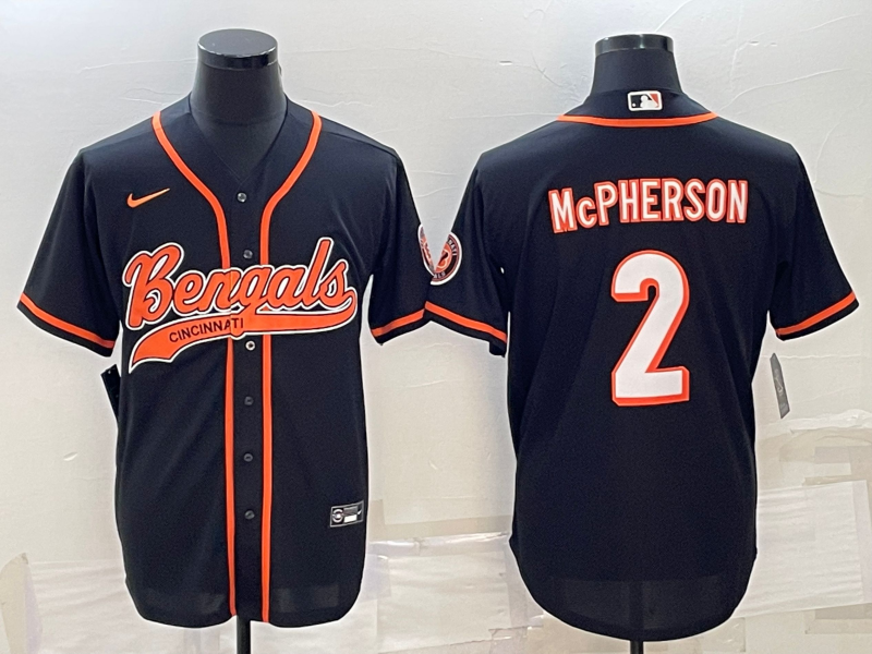 Cincinnati Bengals #2 Evan McPherson Black With Patch Cool Base Stitched Baseball Jersey - Zenithce