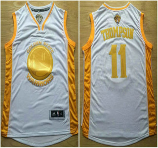 Golden State Warriors #11 Klay Thompson 2015 Final Game Gold Name White Jersey - Zenithce
