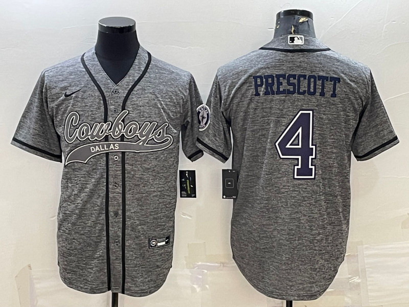 Dallas Cowboys #4 Dak Prescott Grey With Patch Cool Base Stitched Baseball Jersey - Zenithce