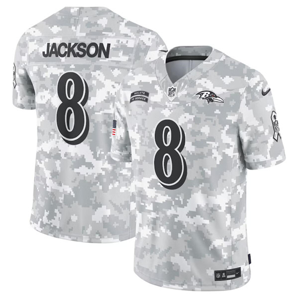 Baltimore Ravens #8 Lamar Jackson Arctic Camo 2024 F.U.S.E. Salute To Service Limited Stitched Jersey - Zenithce