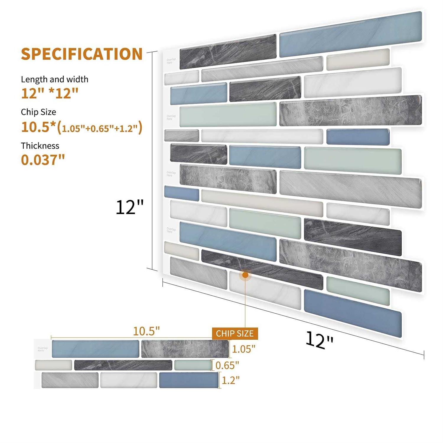 WOWSTAR 10-Sheet Peel and Stick Tiles - Zenithce