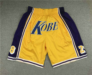 Los Angeles Lakers #8 #24 Kobe Bryant Yellow Just Don Swingman Throwback Shorts - Zenithce