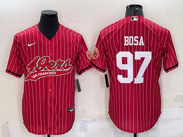 San Francisco 49ers #97 Nick Bosa Red With Patch Cool Base Stitched Baseball Jersey - Zenithce