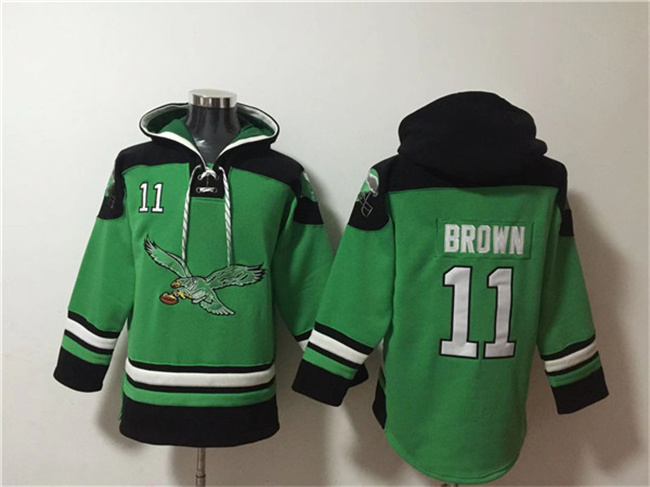 Philadelphia Eagles #11 A. J. Brown Green Ageless Must-Have Lace-Up Pullover Hoodie - Zenithce