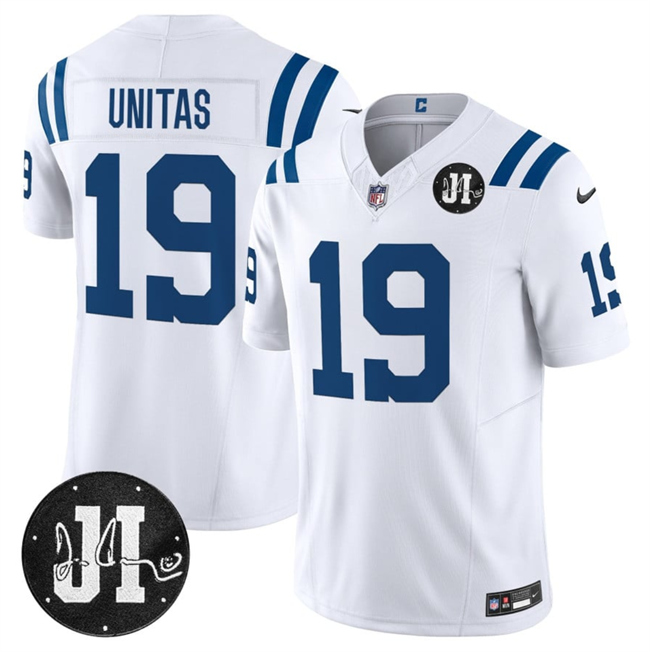 Indianapolis Colts #19 Johnny Unitas White 2025 F.U.S.E. Jim Irsay Patch Vapor Limited Stitched Jersey - Zenithce