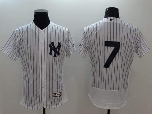 Yankees #7 Mickey Mantle White Strip Flexbase Authentic Collection Stitched Jersey - Zenithce
