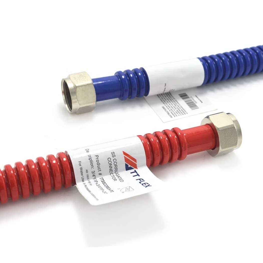 Tt Flex Flexible Stainless Steel Corrugated Water Heater Connector,Hot and Cold Color Coded,3/4 FIP x 3/4 FIP - Zenithce