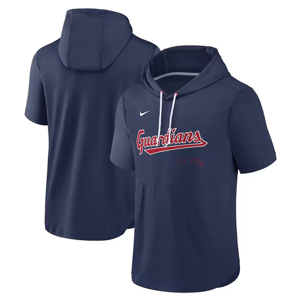 Cleveland Guardians Navy Short Sleeve Team Pullover Hoodie - Zenithce