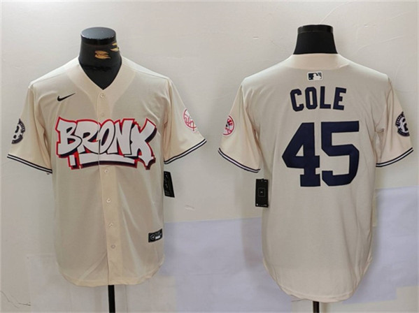 New York Yankees #45 Gerrit Cole Cream Bronx Graffiti V2 Vapor Limited Stitched Jersey - Zenithce
