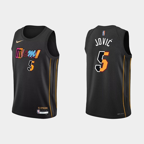 Miami Heat #5 Nikola Jovic 2022 Black City Edition 75th Anniversary Stitched Jersey - Zenithce