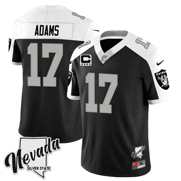 Las Vegas Raiders #17 Davante Adams Black White 2023 F.U.S.E Nevada Silver Stat With 3-Star C Patch Stitched Jersey - Zenithce