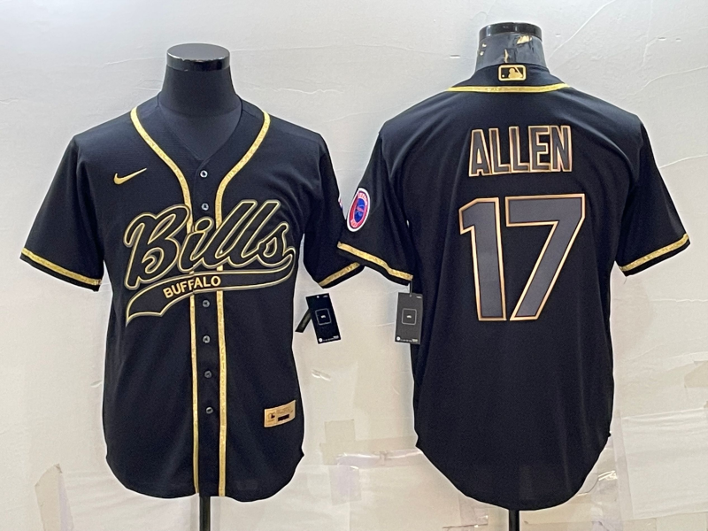 Buffalo Bills #17 Josh Allen Black Gold Edition With Patch Cool Base Stitched Baseball Jersey - Zenithce