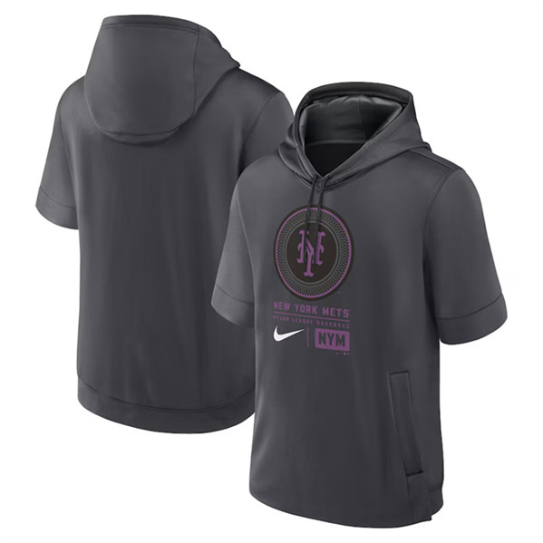 New York Mets Graphite City Connect Short Sleeve Pullover Hoodie - Zenithce
