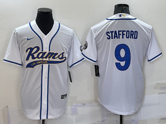 Los Angeles Rams #9 Matthew Stafford White With Patch Cool Base Stitched Baseball Jersey - Zenithce
