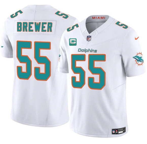 Miami Dolphins #55 Aaron Brewer White 2025 F.U.S.E. With 1-Star C Patch Vapor Limited Stitched Jersey - Zenithce