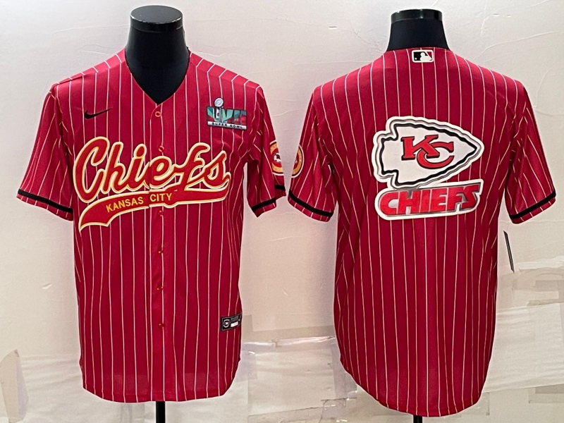 Kansas City Chiefs Red Team Big Logo With Super Bowl LVII Patch Cool Base Stitched Baseball Jersey - Zenithce