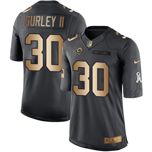 Rams #30 Todd Gurley II Black Stitched Limited Gold Salute To Service Nike Jersey - Zenithce