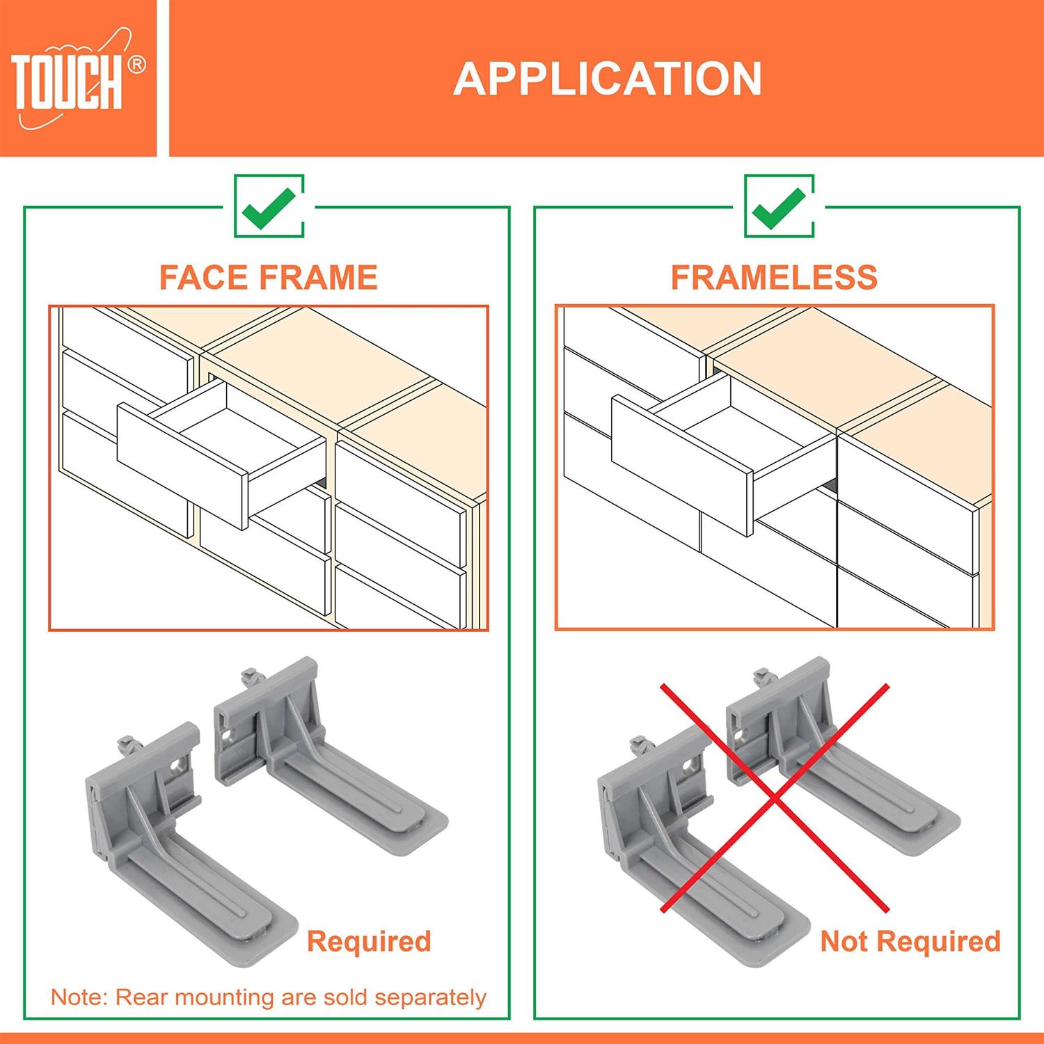 TOUCH Rear Mounting Undermount Soft-Close Drawer Slides Socket - Zenithce