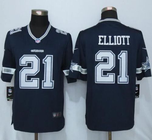Cowboys #21 Ezekiel Elliott Navy Blue Team Color Stitched Limited Nike Jersey - Zenithce