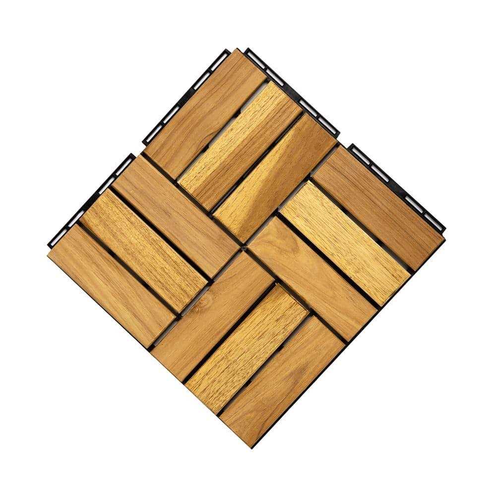 YOFE Brown Acacia Wood 3/4 in. T x 12 in. W Solid Hardwood Flooring Interlocking Deck Tiles - Zenithce