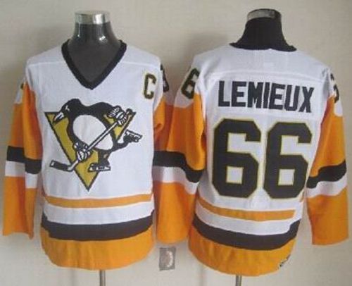 Penguins #66 Mario Lemieux White Black CCM Throwback Stitched Jersey - Zenithce