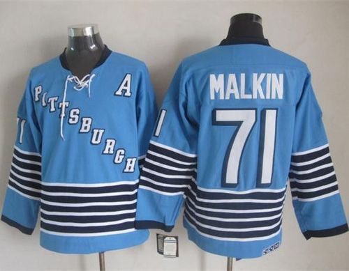 Penguins #71 Evgeni Malkin Light Blue CCM Throwback Stitched Jersey - Zenithce
