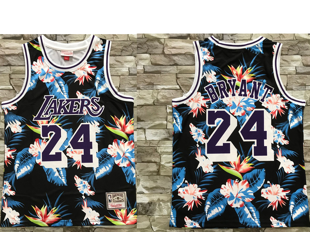 Los Angeles Lakers #24 Kobe Bryant Ness Floral Fashion Hardwood Classics Soul Swingman Throwback Jersey - Zenithce