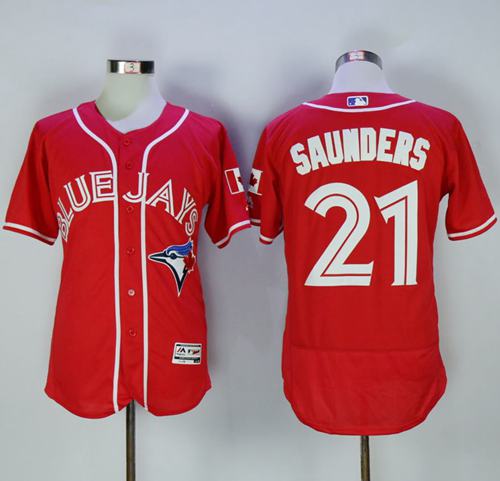 Blue Jays #21 Michael Saunders Red Flexbase Authentic Collection Canada Day Stitched Jersey - Zenithce