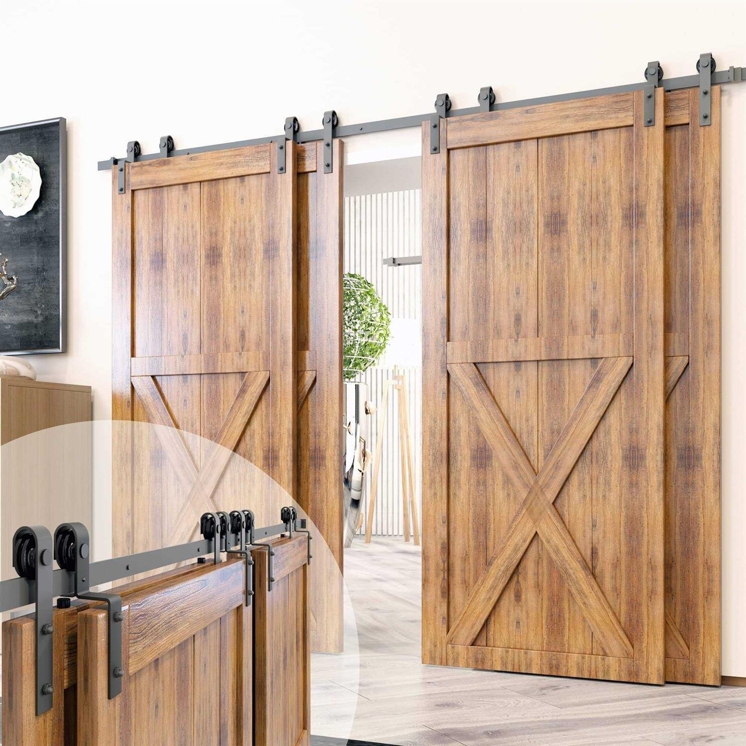 Homacer Black Rustic Single Track Bypass Sliding Barn Door Hardware Kit - Zenithce