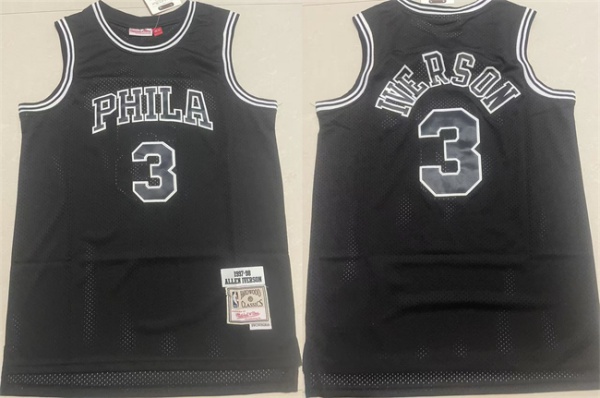 Philadelphia 76ers #3 Allen Iverson Black 1997-98 Throwback Stitched Jersey - Zenithce