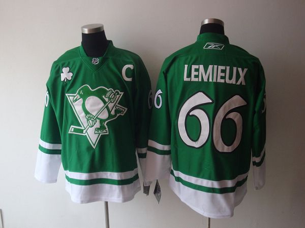 Penguins #66 Mario Lemieux Stitched Green St Patty's Day Jersey - Zenithce