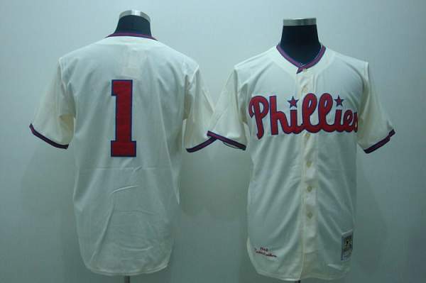 Mitchell And Ness Phillies #1 Richie Ashburn Stitched Cream Throwback Jersey - Zenithce
