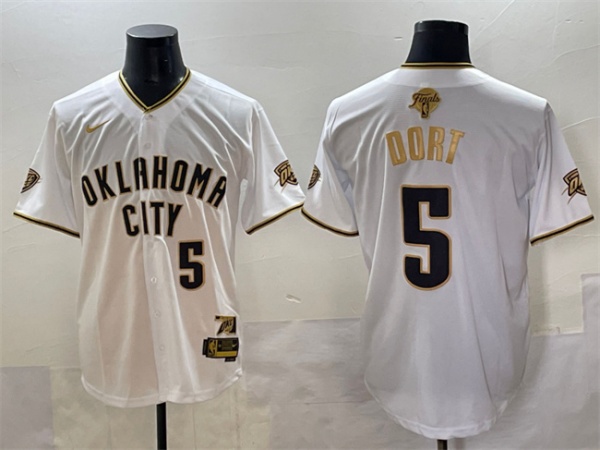 Oklahoma City Thunder #5 Luguentz Dort White Gold 2025 Finals Vapor Stitched Baseball Jersey - Zenithce
