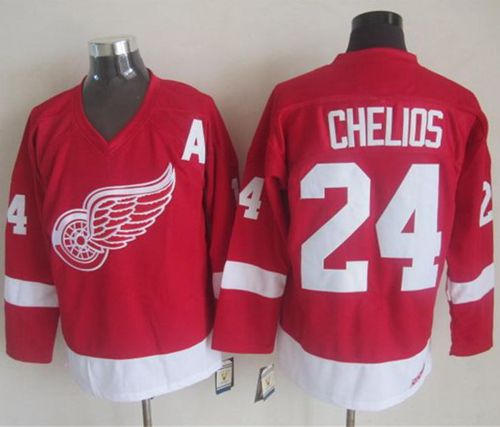 Red Wings #24 Chris Chelios Red CCM Throwback Stitched Jersey - Zenithce