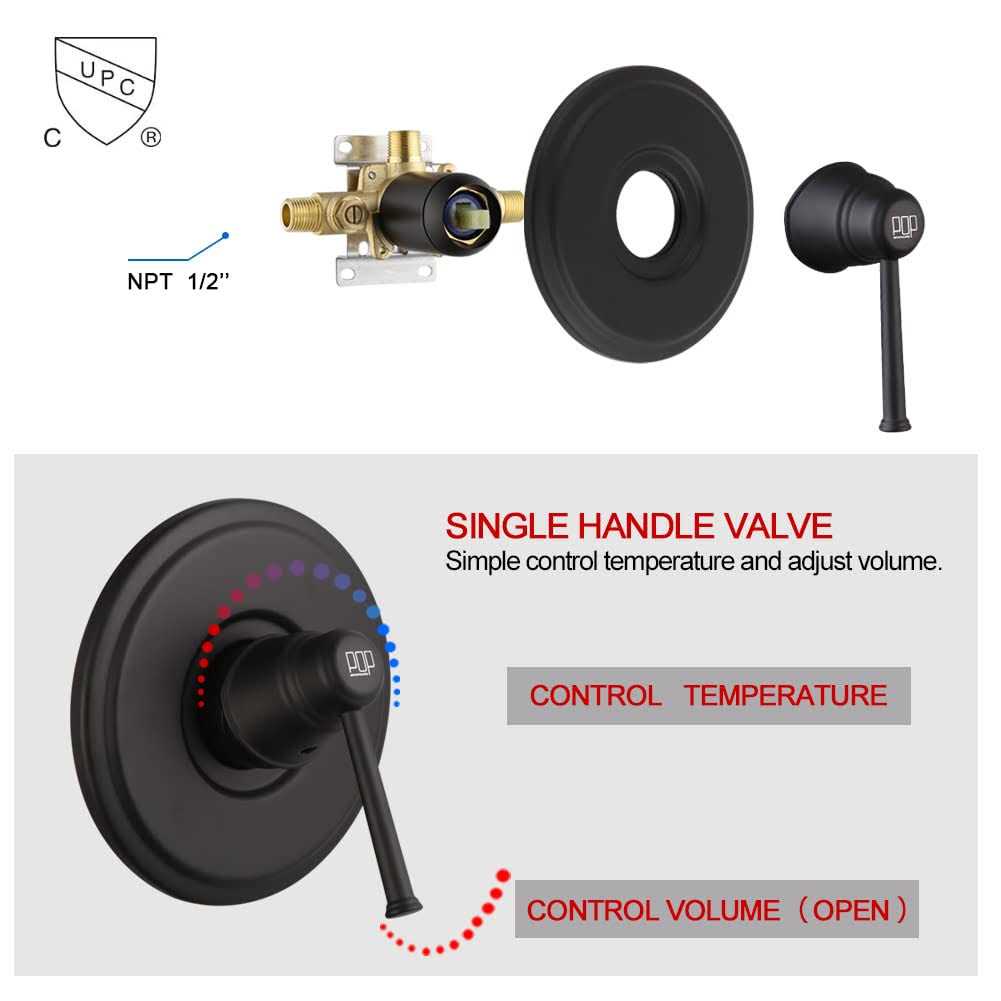 POP Sanitaryware Matte Black 3 Handle Shower Faucet Set with Tub Spout, Tub and Shower Trim Kit with Rough-in Valve 8201-7B - Zenithce