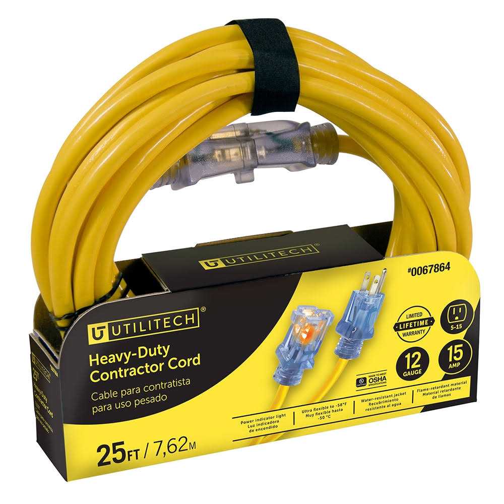 Utilitech 100-ft 12 / 3-Prong Outdoor Sjtw Heavy Duty Lighted Extension Cord UTP511835 - Zenithce